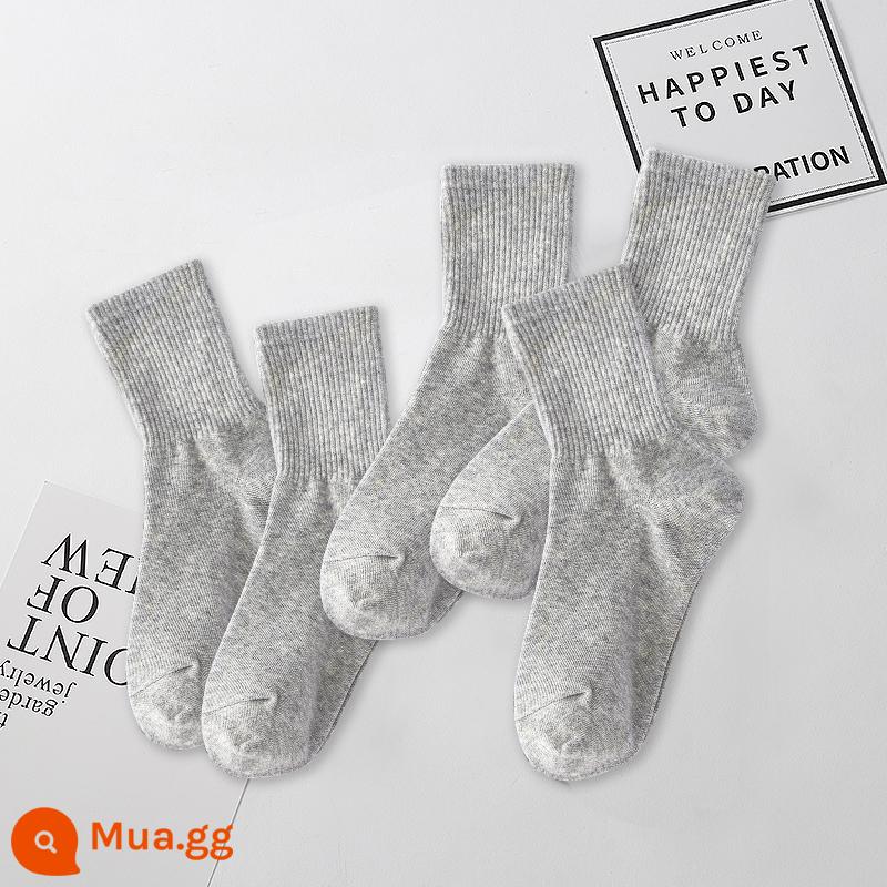 Vớ trắng nữ mùa hè mỏng phần vớ cotton ống giữa giày lười không xương ống dài vớ đen thể thao xuân thu vớ nam - Bộ 5 đôi - màu xám