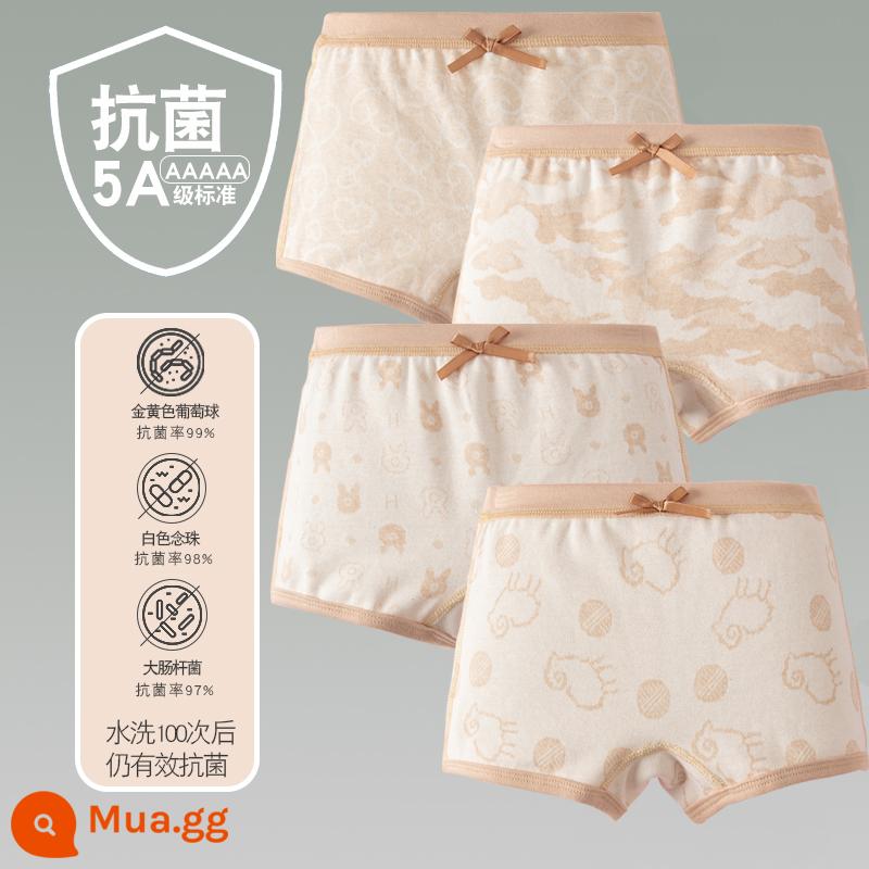 Quần lót trẻ em cotton bé gái quần lót boxer quần trẻ em tam giác trẻ em 2-18 tuổi cotton màu kháng khuẩn không dấu vết - 4 Pack-23 Gấu và cừu ngụy trang hình trái tim hình vuông bốn mùa cho bé gái Four Seasons