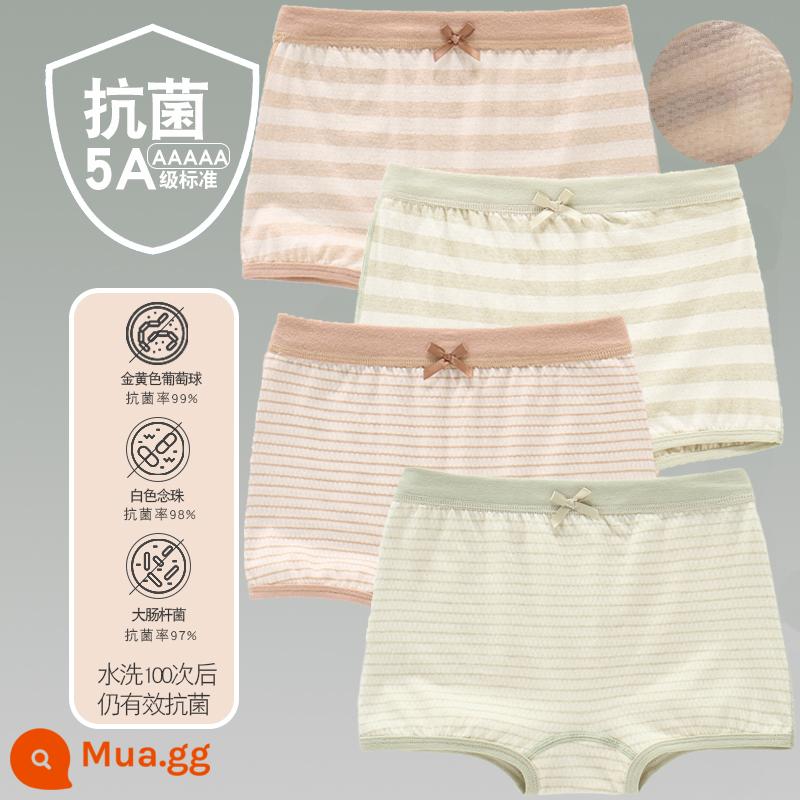 Quần lót trẻ em cotton bé gái quần lót boxer quần trẻ em tam giác trẻ em 2-18 tuổi cotton màu kháng khuẩn không dấu vết - 4 gói - góc phẳng bé gái, nâu rộng, xanh rộng, nâu mỏng, xanh mỏng