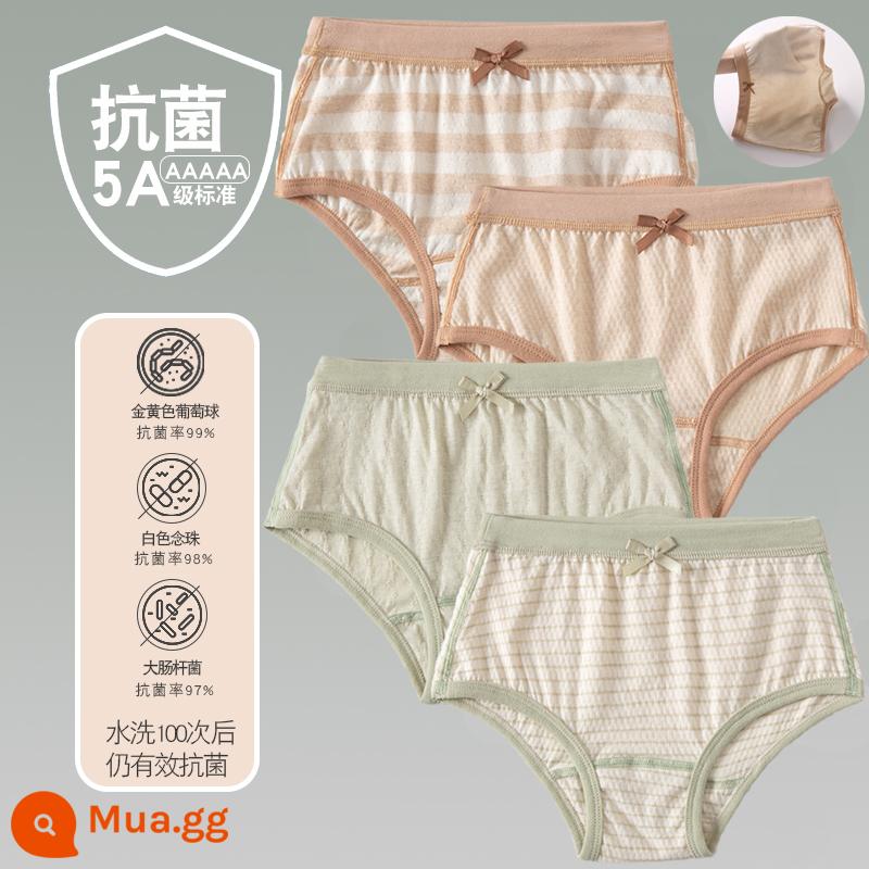 Quần lót trẻ em cotton bé gái quần lót boxer quần trẻ em tam giác trẻ em 2-18 tuổi cotton màu kháng khuẩn không dấu vết - 4 gói - cô gái gầy hình tam giác rộng gạo lứt nâu dọc xanh mỏng xanh