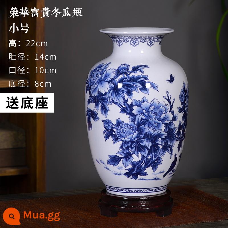 Vase Geramic Light Light sang trọng cao -sứ Jingdezhen màu xanh và trắng Đồ sứ Trung Quốc Trang trí trang trí trang trí trang trí trang trí trang trí trang trí trang trí trang trí - Bình hoa mẫu đơn [bone china] bí đao xanh trắng - size nhỏ (có đế)