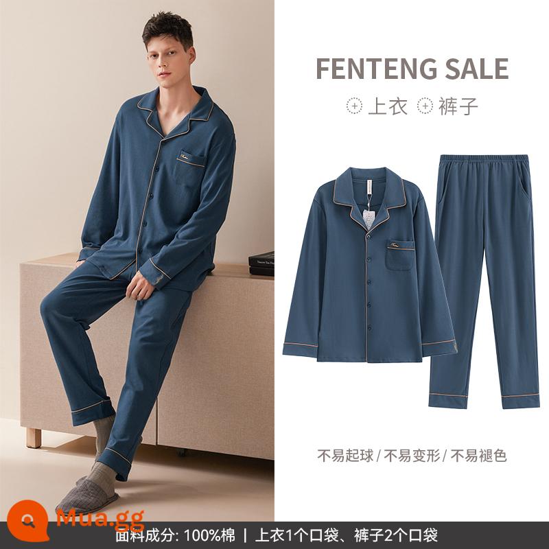 Fenton cotton nguyên chất mùa thu bộ đồ ngủ nam mùa xuân và mùa thu quần dài nam cỡ lớn cotton trung niên phù hợp với dịch vụ tại nhà - M98333415 Lan Tây Tạng