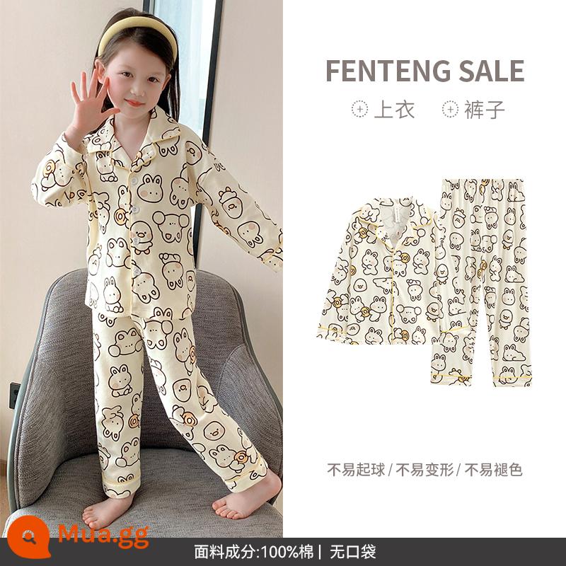 Fenton Bộ Đồ Ngủ Nữ Cotton Nguyên Chất Dài Tay Cha Mẹ-Con Mùa Xuân Thu Bé Gái Trẻ Em Công Chúa Cho Bé Cotton Mặc Ở Nhà bộ - Cơm trắng [vịt dễ thương]