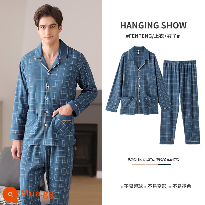 Fenton cotton nguyên chất mùa thu bộ đồ ngủ nam mùa xuân và mùa thu quần dài nam cỡ lớn cotton trung niên phù hợp với dịch vụ tại nhà - M98032411 Bảo Lan