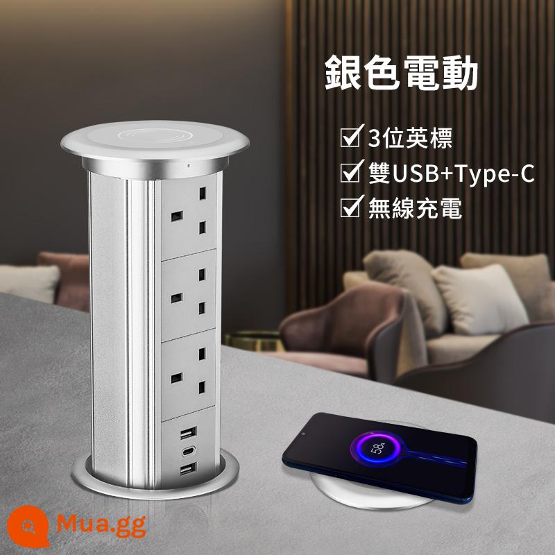 Tiêu Chuẩn Anh Nâng Ổ Cắm Điện Nhúng Máy Tính Để Bàn Đảo Thông Minh Sạc Không Dây Ổ Cắm USB Đa Năng - Bạc điện_chuẩn Anh 3 chữ số + USB kép + Type-C + sạc không dây