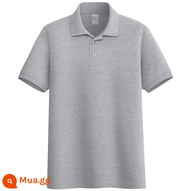 220G Cotton Áo Sơ Mi Áo Thun Nam Ngắn Tay Ve Áo Rời Đồng Màu Trung Niên Piqué Cotton Mùa Hè Ralph Lauren Áo Sơ Mi - xám