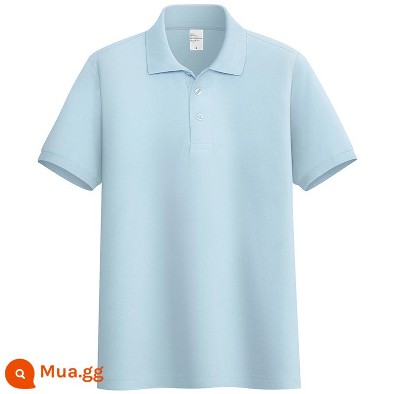 220G Cotton Áo Sơ Mi Áo Thun Nam Ngắn Tay Ve Áo Rời Đồng Màu Trung Niên Piqué Cotton Mùa Hè Ralph Lauren Áo Sơ Mi - trời xanh