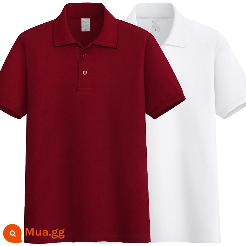 220G Cotton Áo Sơ Mi Áo Thun Nam Ngắn Tay Ve Áo Rời Đồng Màu Trung Niên Piqué Cotton Mùa Hè Ralph Lauren Áo Sơ Mi - Đỏ tía + trắng