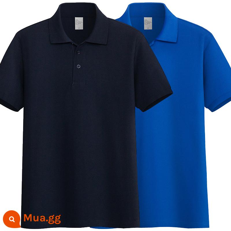 220G Cotton Áo Sơ Mi Áo Thun Nam Ngắn Tay Ve Áo Rời Đồng Màu Trung Niên Piqué Cotton Mùa Hè Ralph Lauren Áo Sơ Mi - Xanh navy + xanh sapphire