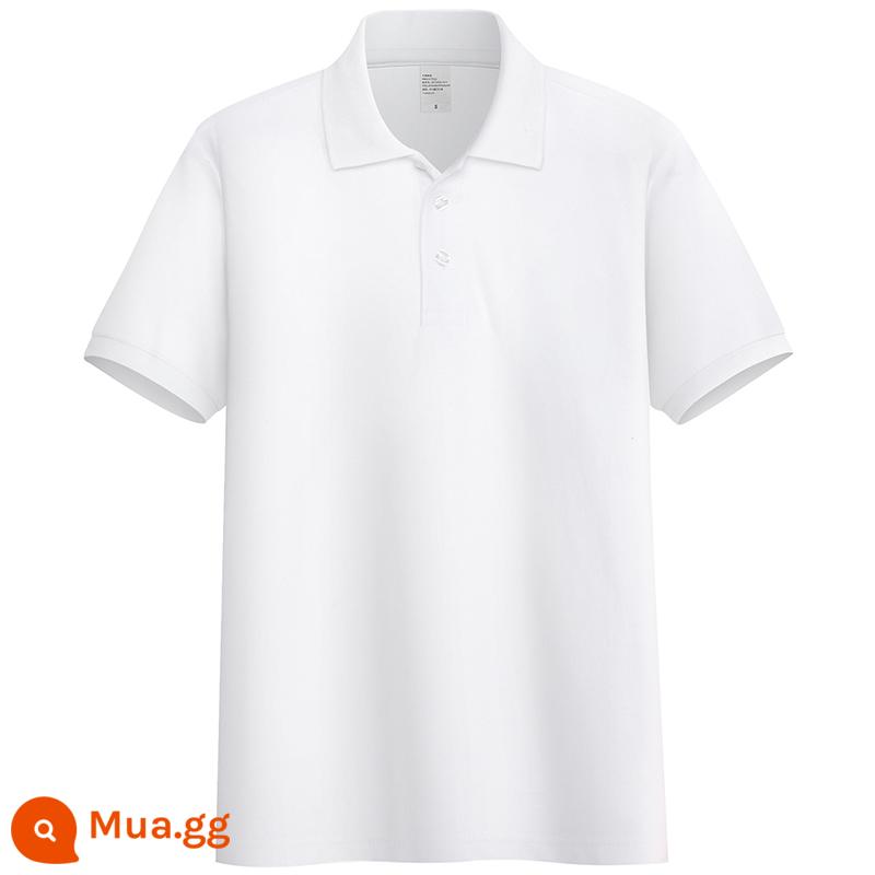 220G Cotton Áo Sơ Mi Áo Thun Nam Ngắn Tay Ve Áo Rời Đồng Màu Trung Niên Piqué Cotton Mùa Hè Ralph Lauren Áo Sơ Mi - Trắng