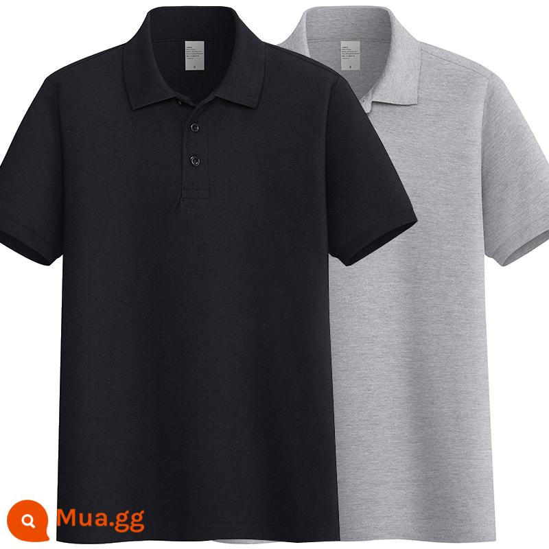 220G Cotton Áo Sơ Mi Áo Thun Nam Ngắn Tay Ve Áo Rời Đồng Màu Trung Niên Piqué Cotton Mùa Hè Ralph Lauren Áo Sơ Mi - Đen+Xám