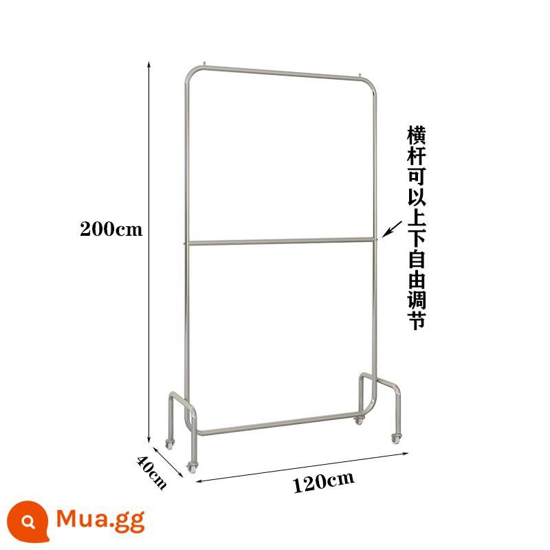 Giá trưng bày cửa hàng quần áo bằng thép không gỉ chải bạc hai lớp có thể điều chỉnh từ sàn đến trần thanh treo quần áo cửa hàng quần áo nữ có kệ bánh xe - Thép không gỉ mạ bạc: dài 120 * cao 200 cm, ròng rọc, dày, có thể điều chỉnh