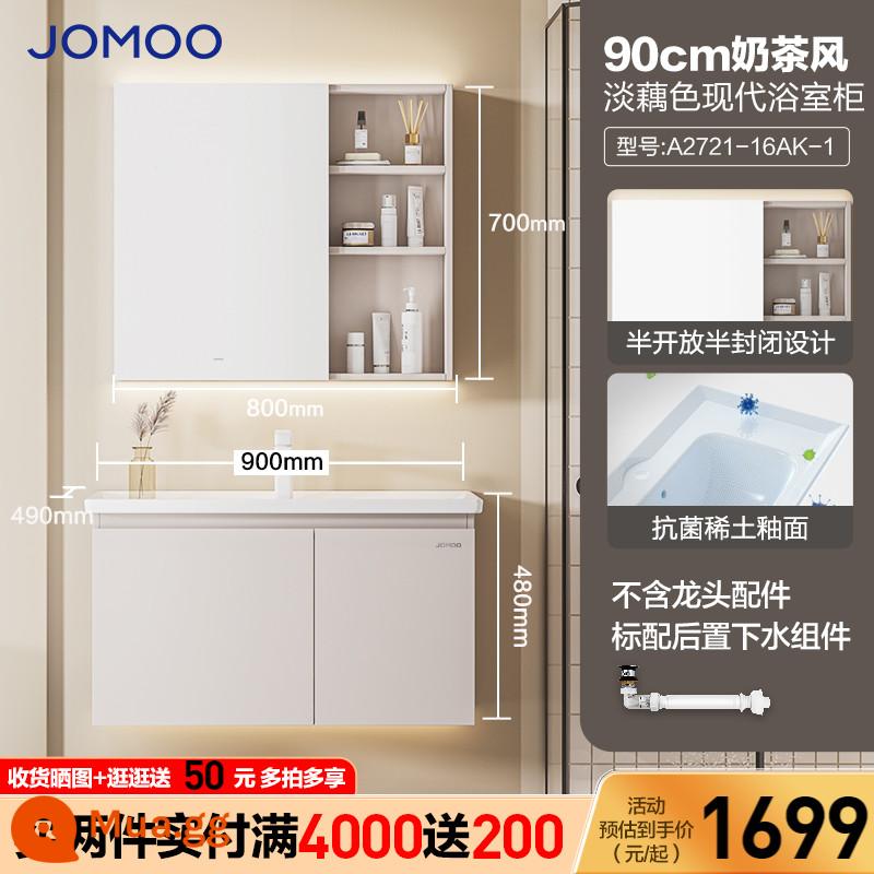 Jomoo Phòng Tắm Hiện Đại Đơn Giản Phòng Tắm Tủ Kết Hợp Kem Phong Cách Bột Phòng Chậu Rửa Tích Hợp Lưu Vực Gốm Tủ Trang Điểm - Tủ phòng tắm đôi cửa màu hồng nhạt 90cm