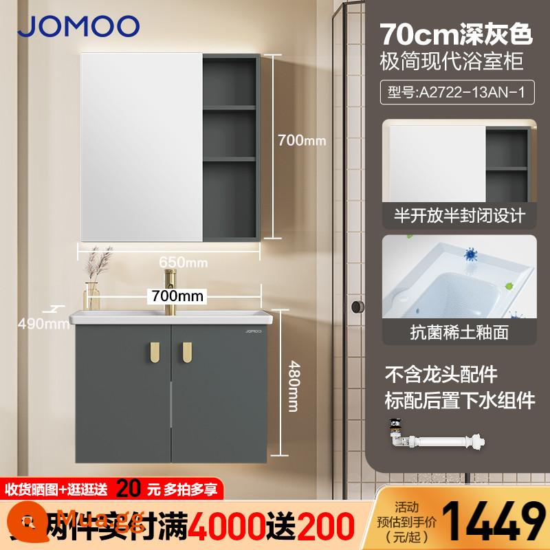 Jomoo Phòng Tắm Hiện Đại Đơn Giản Phòng Tắm Tủ Kết Hợp Kem Phong Cách Bột Phòng Chậu Rửa Tích Hợp Lưu Vực Gốm Tủ Trang Điểm - Tủ phòng tắm cửa đôi màu xám đậm 70cm