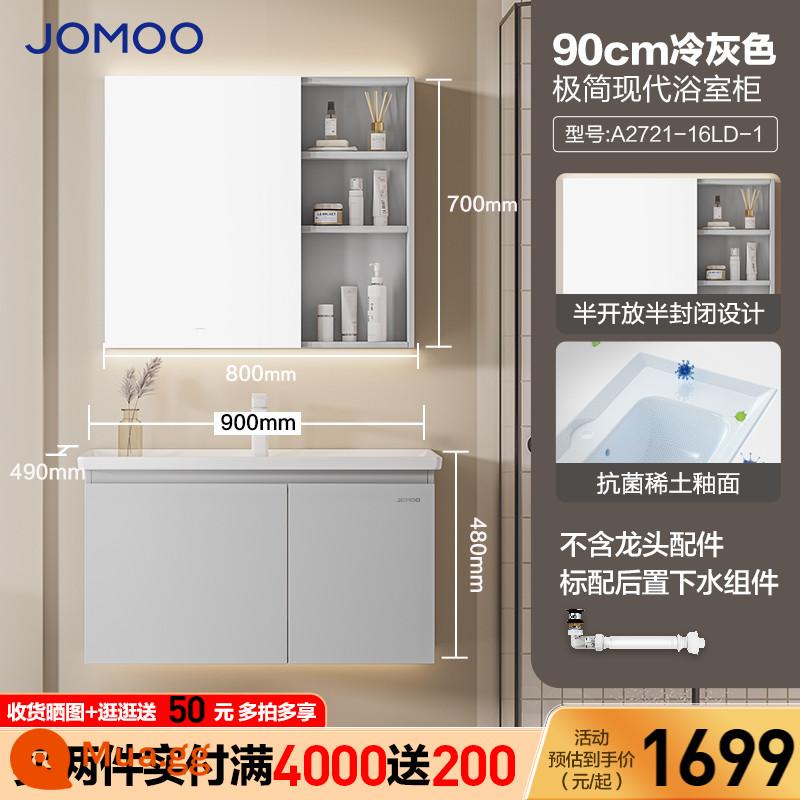 Jomoo Phòng Tắm Hiện Đại Đơn Giản Phòng Tắm Tủ Kết Hợp Kem Phong Cách Bột Phòng Chậu Rửa Tích Hợp Lưu Vực Gốm Tủ Trang Điểm - Tủ phòng tắm cửa đôi màu xám 90cm-cool