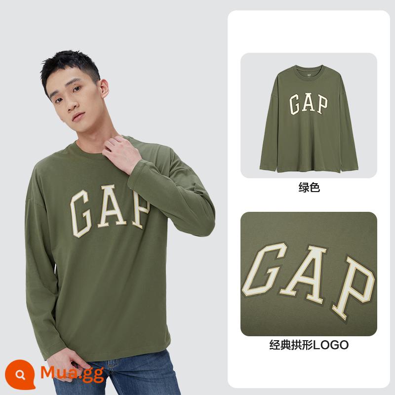 [Thân thiện với làn da] Áo thun cotton dài tay có LOGO mới mùa đông dành cho nam và nữ của Gap 451047 trang phục cặp đôi thủy triều - màu xanh lá