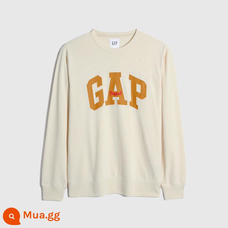 Áo len mềm dệt vòng tròn kiểu Pháp có logo Gap dành cho nam và nữ 877448 Áo cặp đôi phong cách retro mùa đông - kem màu be