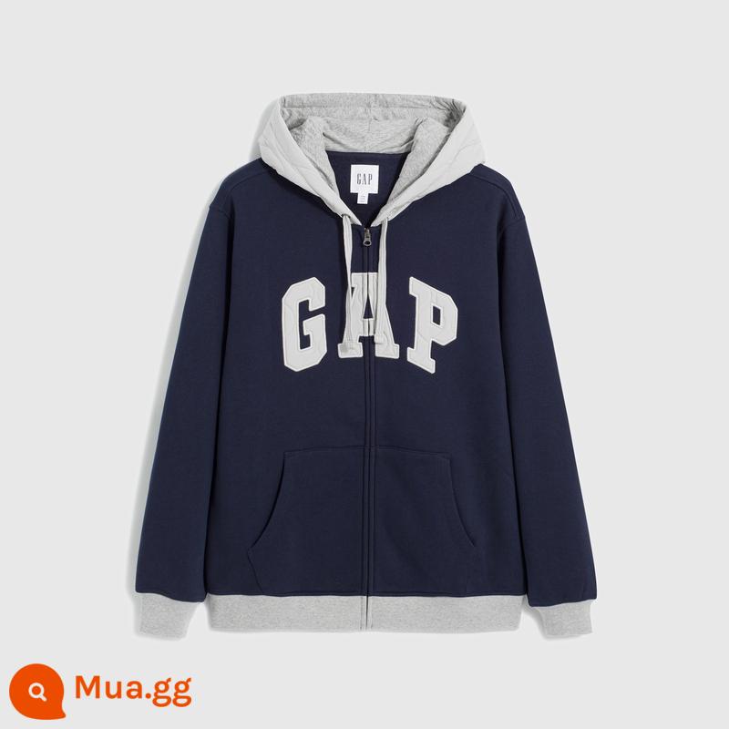 LOGO mùa xuân của nam và nữ Gap Áo len mềm mại dệt hình tròn kiểu Pháp 853131 Áo cardigan có mũ trùm đầu thể thao dành cho cặp đôi - Màu xanh hải quân 888730 Kích thước Châu Á