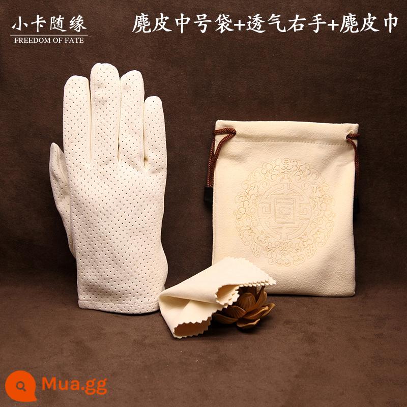 Wenwan Túi Da Lộn Da Hươu Túi Hạt Cotton Nguyên Chất Nano Triệu Tóc Găng Tay Xingyue Bột Quả Óc Chó Túi Bảo Quản Đa Năng - Túi da lộn vừa + tay phải thoáng khí + khăn quàng da lộn