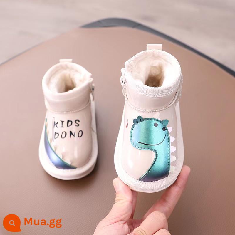 Ủng đi tuyết mùa đông cho bé trai và bé gái khủng long nhỏ giày cotton dày 0-1-2 tuổi cho bé cộng với lông cừu giày ấm cho bé - Màu be 973-51