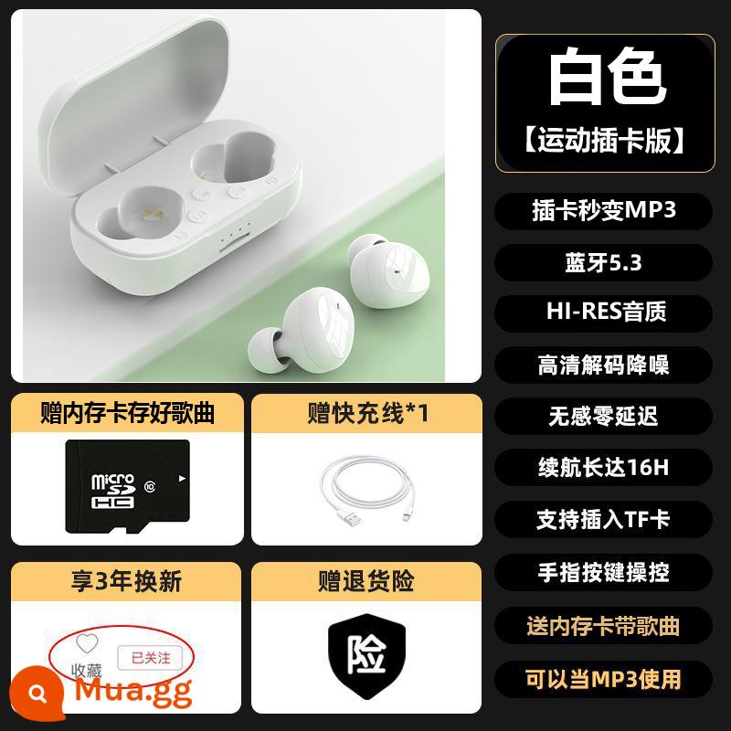 Thẻ tai nghe Bluetooth không dây MP3 máy đi bộ đa năng chạy bộ thể thao học sinh nghe nhạc không dây thực sự đa năng - Màu trắng [Chất lượng âm thanh HI-RES + thẻ bổ trợ điều chỉnh EQ cấp chính để chuyển đổi sang MP3 trong vài giây] đi kèm thẻ nhớ và có 5.000 bài hát