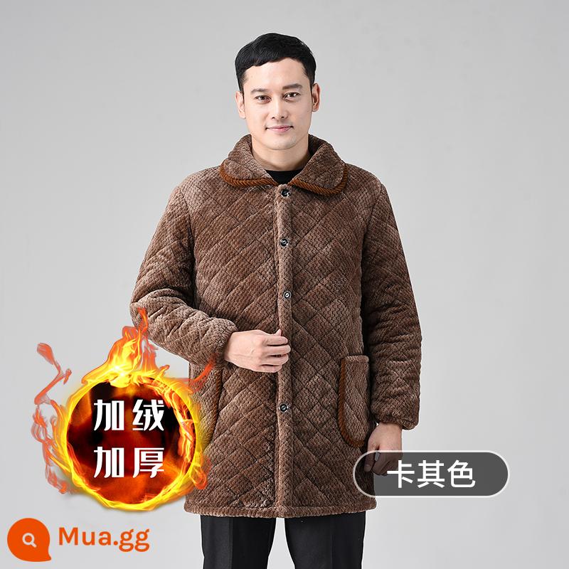 Mùa Thu Đông Xuống Áo Khoác Áo Khoác Plus Nhung Dày Cotton Tạp Dề Người Lớn Dài Tay Tỉnh Tứ Xuyên Quần Áo Công Sở Nam ngụy Trang Kích Thước Lớn - Kaki dứa kẻ sọc 180 yards/2XL ngắn 90-130 pounds