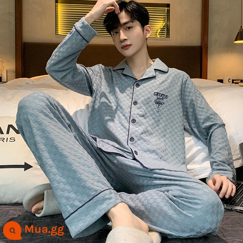 Bộ đồ ngủ nam xuân thu thanh niên cotton nguyên chất mỏng dài tay thu đông bé trai cotton nam phục vụ tại nhà phù hợp với - Cotton nguyên chất nam 3569