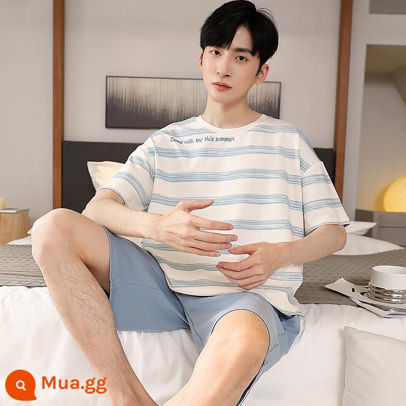 Nguyên chất cotton Bộ đồ ngủ nam mùa hè tay ngắn mùa hè mỏng thiếu niên hoạt hình bé trai kích thước lớn quần áo mặc ở nhà bộ cotton - (GEY) bông nguyên chất 642