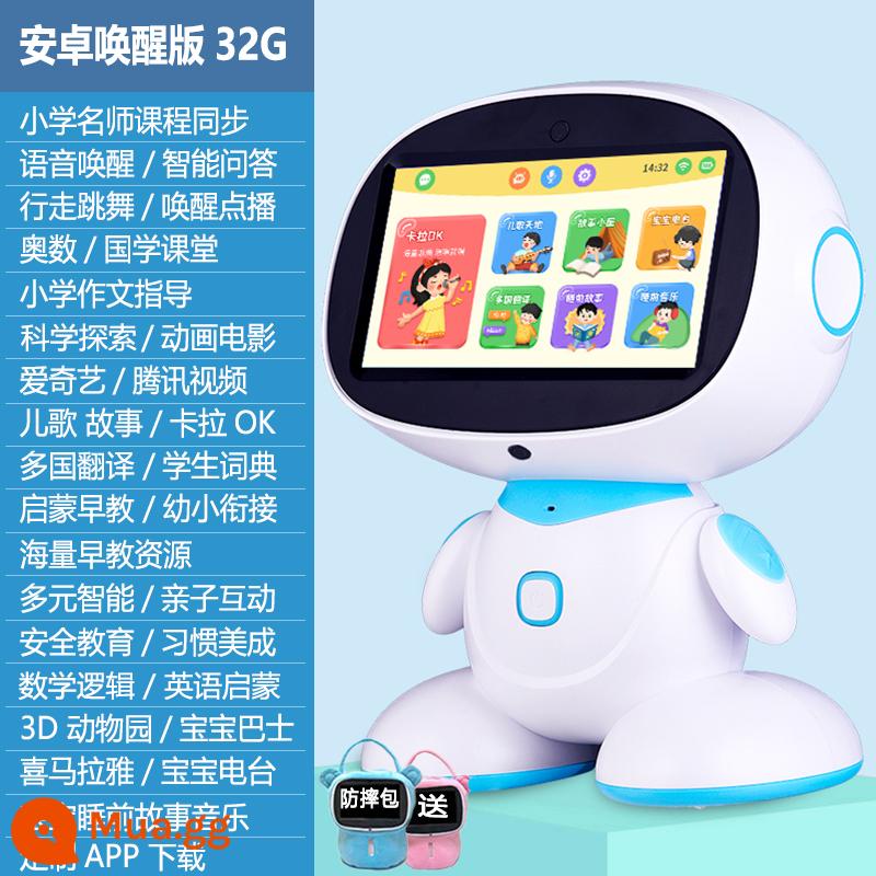 Máy học robot thông minh cho trẻ em trò chuyện wifi trò chuyện đầu tiên máy dạy trẻ em Child - Phiên bản APP đánh thức Android màu xanh 32G + gói + micrô kép