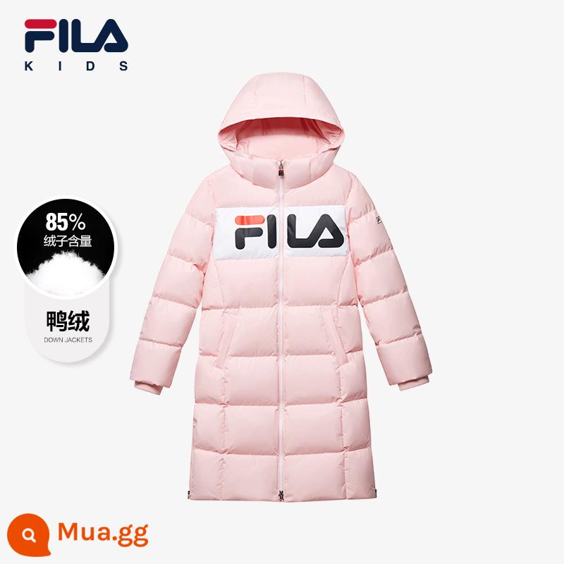 FILA KIDSFila quần áo trẻ em áo khoác trẻ em mùa đông 2023 phong cách mới dài phiên bản có mũ áo khoác ấm áp cho bé trai và bé gái - Bột tươi-PLP