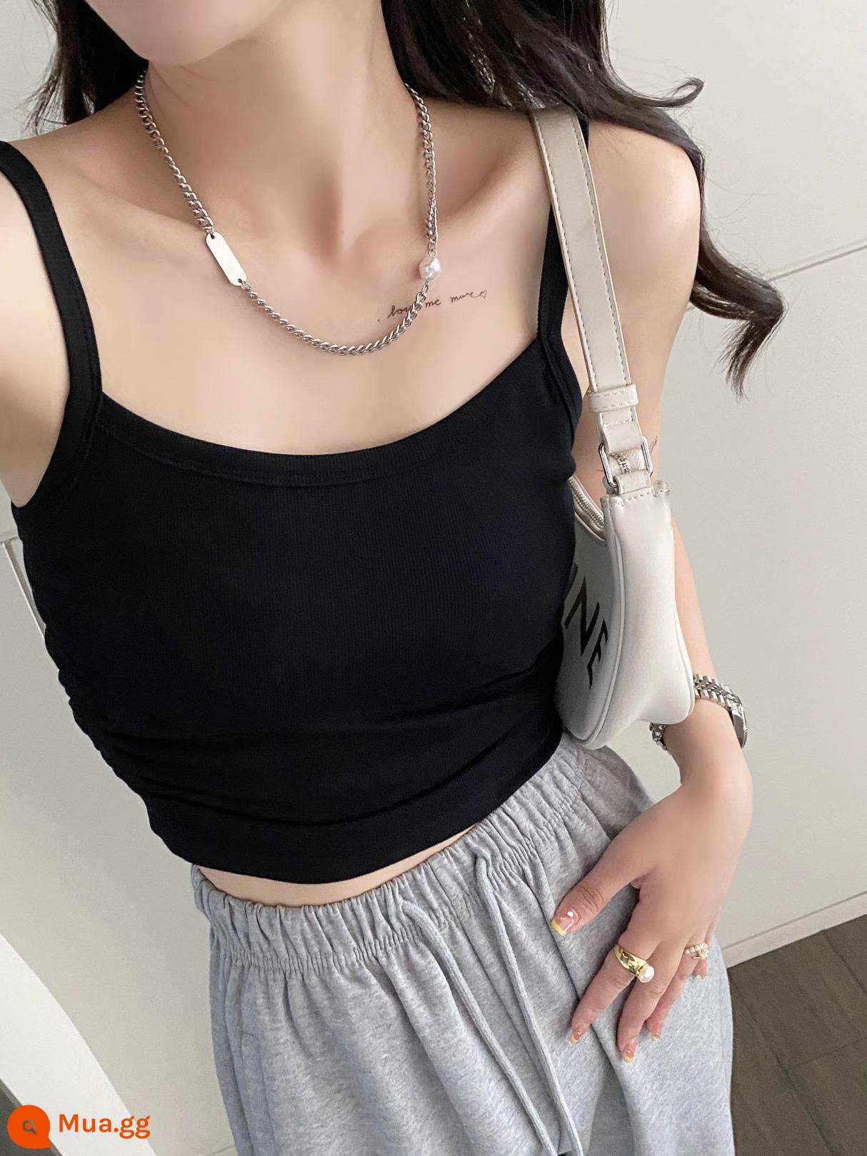 Đáy vest nữ mặc trong có treo chữ I mặc ngoài có đệm ngực lót lưng đẹp áo bra tích hợp áo crop top ngắn - Đệm ngực màu đen~eo