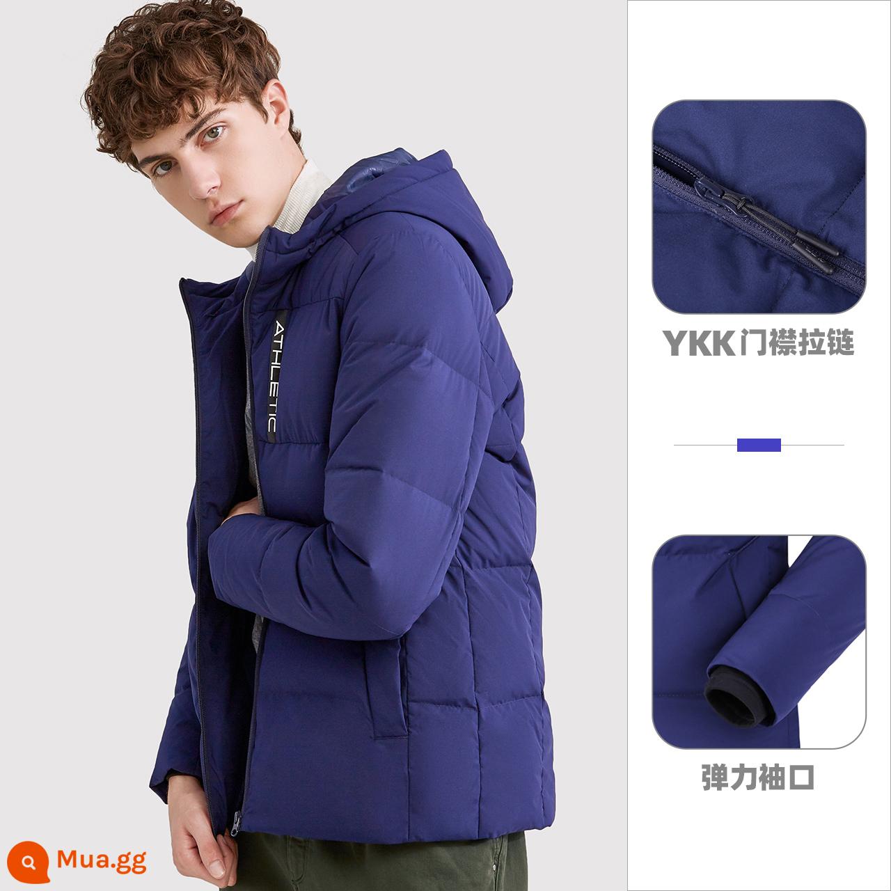 Camel Outdoor Down Áo khoác 2021 Mùa thu và mùa đông mới có thể chống nóng Gió mũ trùm đầu, áo khoác cotton bánh mì - A9W2YN107/Xanh hải quân/Phong cách ngắn nam