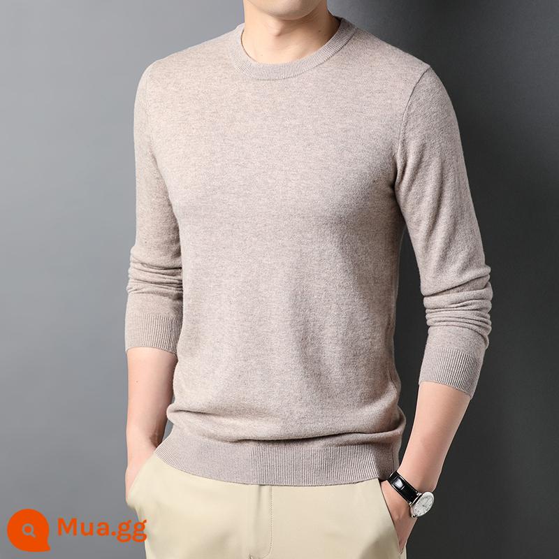 100% Nguyên Chất Cashmere Nam Mỏng Nửa Áo Len Cao Cổ Nam Erdos Xuân Thu Dệt Kim Đáy Cardigan - lạc đà cổ tròn