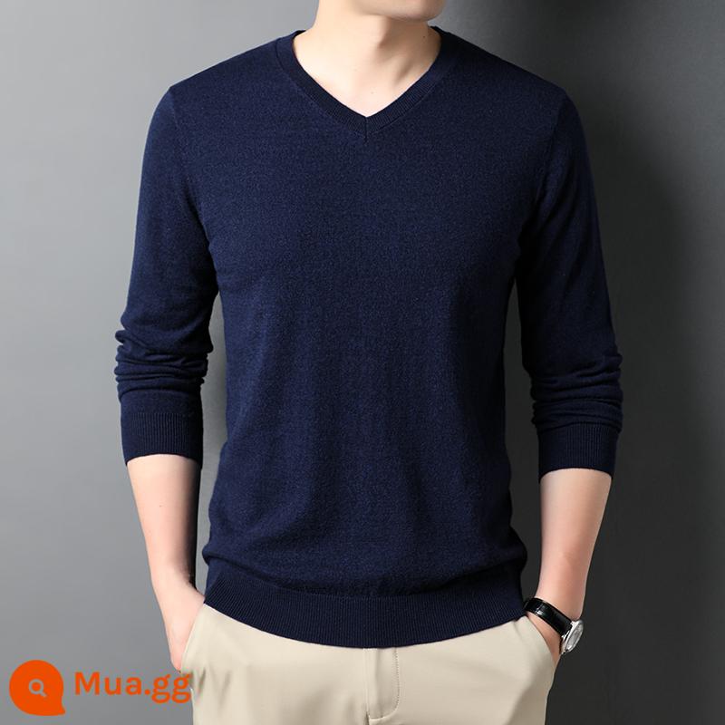 100% Nguyên Chất Cashmere Nam Mỏng Nửa Áo Len Cao Cổ Nam Erdos Xuân Thu Dệt Kim Đáy Cardigan - Cổ chữ V màu xanh