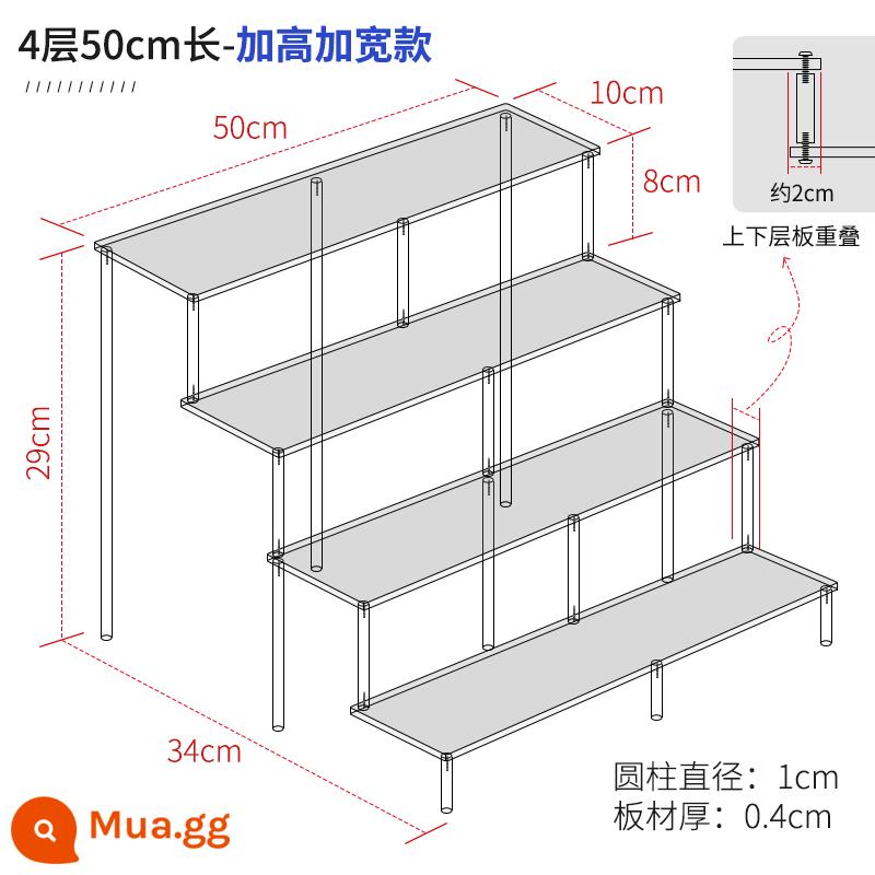 Mở rộng acrylic nhiều lớp mô hình bậc thang mô hình búp bê hiển thị lưu trữ đồ trang sức cốc mỹ phẩm hiển thị 4mm - Bốn tầng, dài 50 mét, rộng 10 tầng, tăng chiều cao tầng