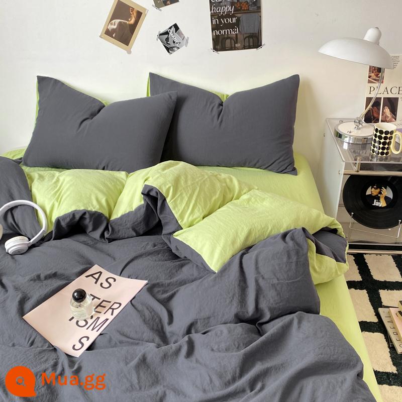 Vỏ chăn màu trơn 100 cotton nguyên chất một mảnh 150X200X230 vỏ chăn bông đôi ký túc xá 4 bộ ba mảnh 180X220 - quả màu xanh xám đậm