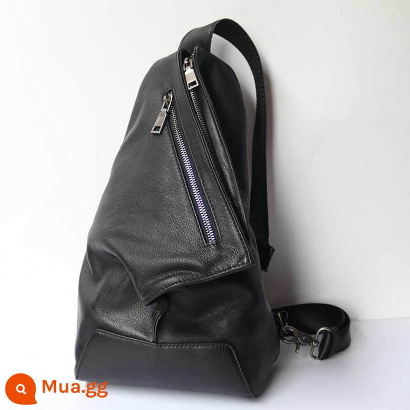 Đàn ông lớn Túi vú Thanh niên Backpack Phiên bản Hàn Quốc của Hàn Quốc Bag Bag Bag Layer Lớp da bò Phong trào màu sắc rắn - đen