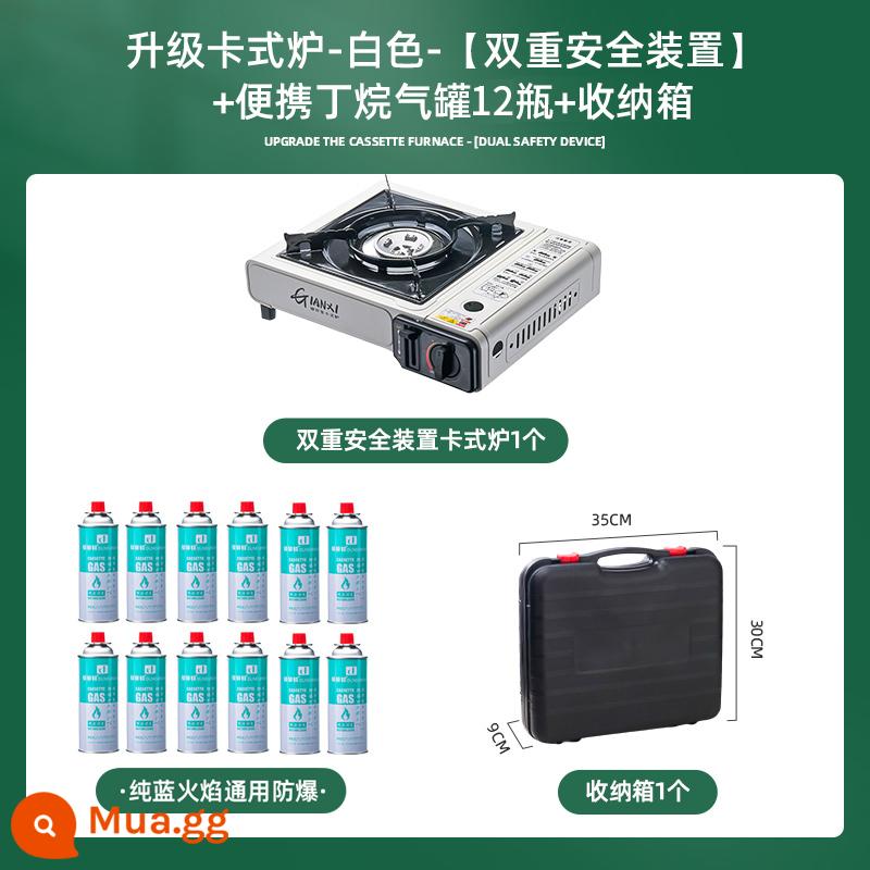 Bếp Cassette Ngoài Trời Di Động Bếp Gas Dã Ngoại Bếp Cắm Trại Nồi Lẩu Thẻ Bếp Từ Cass Bếp Bếp Gas Âm - Bếp Cassette trắng [thiết bị an toàn kép + 12 bình gas + hộp bảo quản]