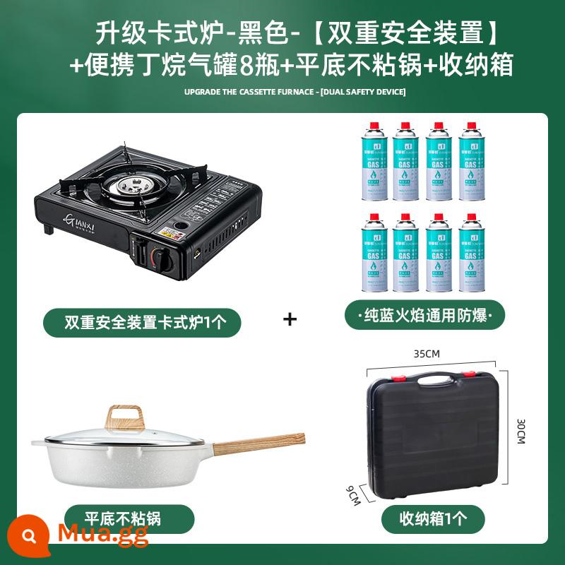 Bếp Cassette Ngoài Trời Di Động Bếp Gas Dã Ngoại Bếp Cắm Trại Nồi Lẩu Thẻ Bếp Từ Cass Bếp Bếp Gas Âm - Bếp Cassette đen [thiết bị an toàn kép + 8 bình gas + nồi chống dính đáy phẳng + hộp bảo quản]