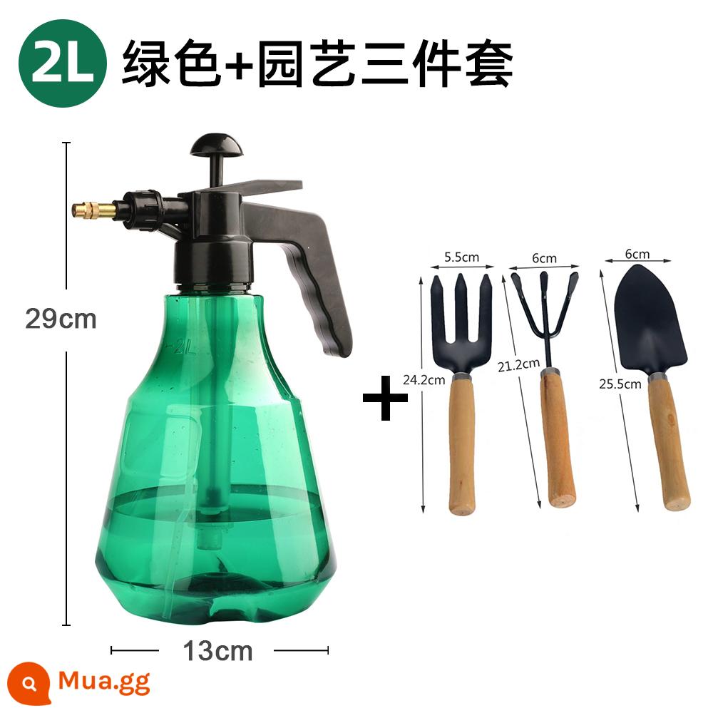 Bình tưới khử trùng đặc biệt bình tưới áp suất cao bình tưới hoa gia đình béc phun lớn bình xịt nhỏ bình xịt ấm đun nước - Bộ 3 bình tưới cây áp suất không khí xanh 2L + dụng cụ làm vườn