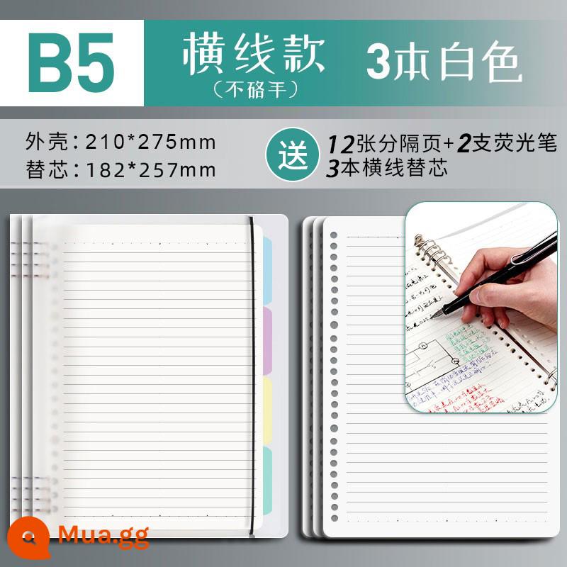 Văn phòng phẩm Chenguang B5 sổ rời không cầm tay lưới đường kẻ ngang đa quy cách A4 có thể tháo rời lõi dày sổ ghi chép kiểm tra đầu vào của học sinh cuốn sách câu hỏi sai cuộn - White/B5 dòng ngang 3 bản/tặng 3 lõi thay thế (không dùng tay)