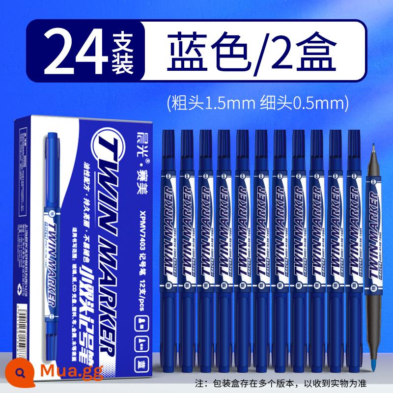 Bút đánh dấu văn phòng phẩm Chenguang hai đầu màu đen dầu móc dòng bút dày nghệ thuật học sinh đặc biệt màu đỏ không thấm nước giải phóng dầu khô nhanh không phai bức tranh của trẻ em đầu mỏng bút đánh dấu màu - [24 màu xanh] Chiều rộng đường đôi 0,5//1,5mm