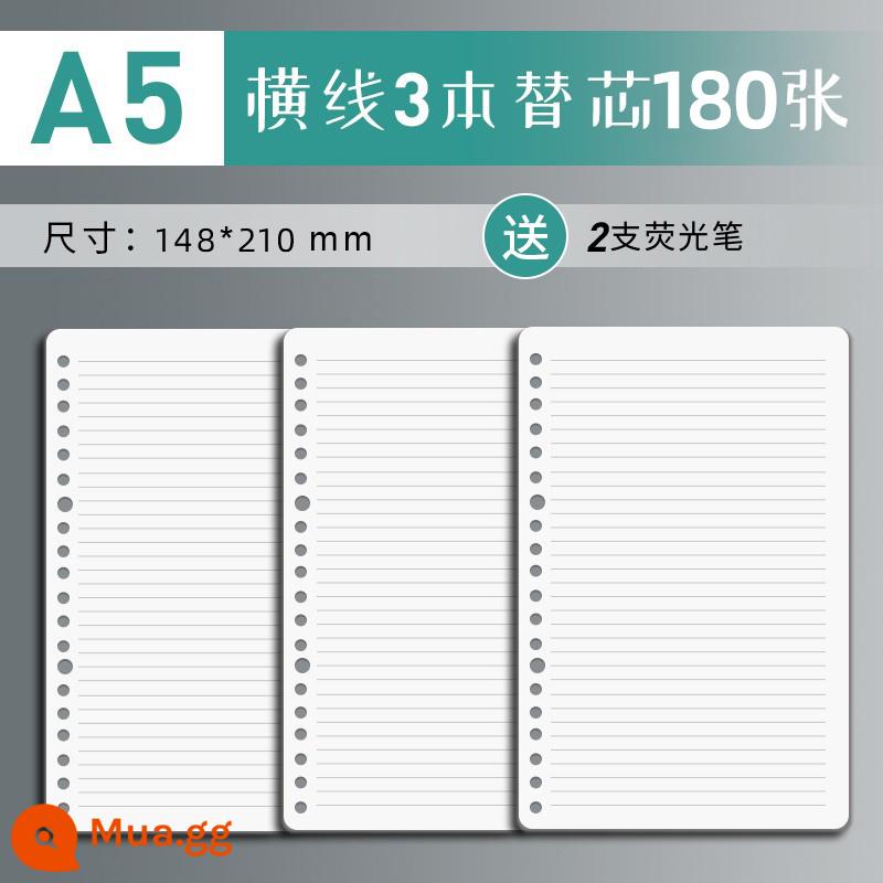 Văn phòng phẩm Chenguang B5 sổ rời không cầm tay lưới đường kẻ ngang đa quy cách A4 có thể tháo rời lõi dày sổ ghi chép kiểm tra đầu vào của học sinh cuốn sách câu hỏi sai cuộn - 3 gói lõi thay thế đường ngang A5