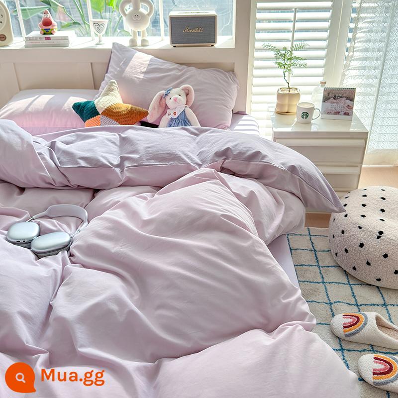 Giường cotton màu kem phong cách Bộ giường bốn mảnh ba mảnh ký túc xá sinh viên vỏ chăn bông nguyên chất tấm trải giường màu trơn - Cái nhìn đầu tiên - hoa cà