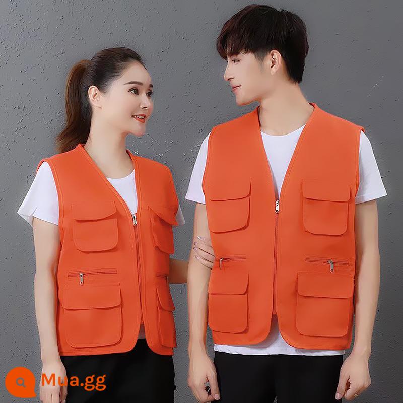 Nhiều túi cổ chữ V áo liền quần vest tùy chỉnh tình nguyện vest in du lịch chụp ảnh quảng cáo dụng cụ in logo - Quả cam