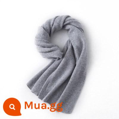 Khăn len cashmere 100% nguyên chất đan bảy kim cho nam và nữ cổ dày ấm áp phong cách cha mẹ và con cái mùa thu đông xu hướng mới - xám nhạt