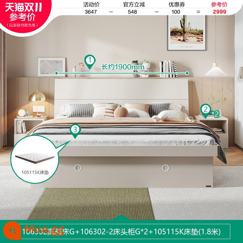 Quanyou Home Giường Hộp Cao Cấp Bộ Phòng Ngủ Chính Kết Hợp 1.5M 1.8M Phòng Ngủ Lưu Trữ Nội Thất Giường 106302 - [Lưu trữ | Màu trắng ấm kiểu G] Giường hộp cao + bàn cạnh giường ngủ G*2 + nệm 105115K