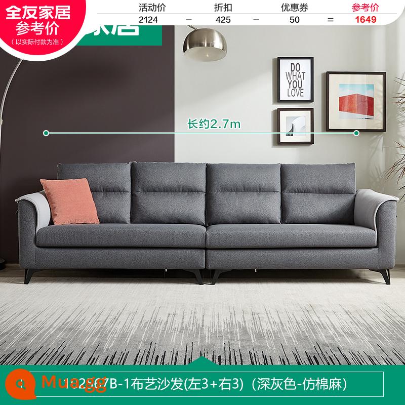 Quanyou Nhà Bắc Âu Đơn Giản Hiện Đại Sofa Vải Phòng Khách Tựa Đầu Có Thể Tháo Rời Căn Hộ Lớn Nhỏ Công Nghệ Vải 102567 - [Xám đậm | Giả cotton và vải lanh] Sofa (3 trái + 3 phải)