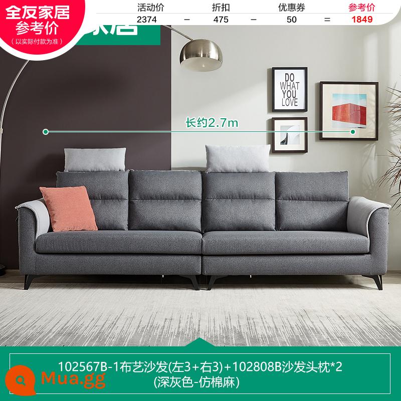 Quanyou Nhà Bắc Âu Đơn Giản Hiện Đại Sofa Vải Phòng Khách Tựa Đầu Có Thể Tháo Rời Căn Hộ Lớn Nhỏ Công Nghệ Vải 102567 - [Xám đậm | Giả cotton và vải lanh] Sofa (3 trái + 3 phải) + tựa đầu B*2