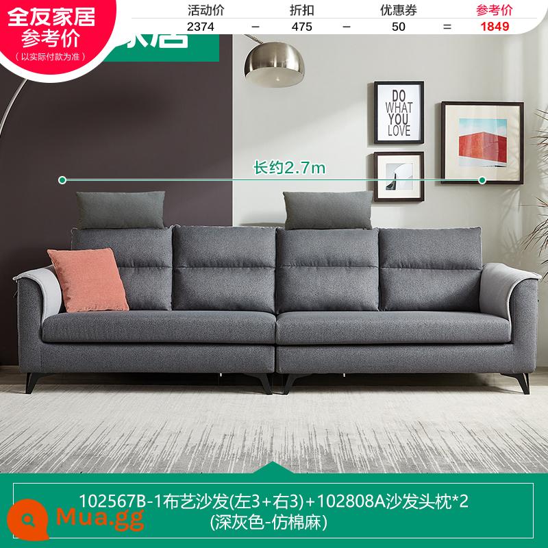 Quanyou Nhà Bắc Âu Đơn Giản Hiện Đại Sofa Vải Phòng Khách Tựa Đầu Có Thể Tháo Rời Căn Hộ Lớn Nhỏ Công Nghệ Vải 102567 - [Xám đậm | Giả cotton và vải lanh] Sofa (3 trái + 3 phải) + tựa đầu A*2